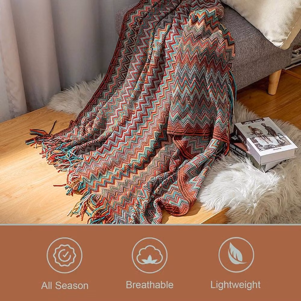 NESTLUNE Red Wave Striped Knitted Throw Blanket, W: 125 cm, L: 190 cm – 2