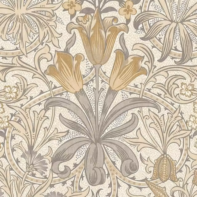 William Morris At Home Woodland Weeds Floral Cotton Fabric in Multicolour Blue and Beige