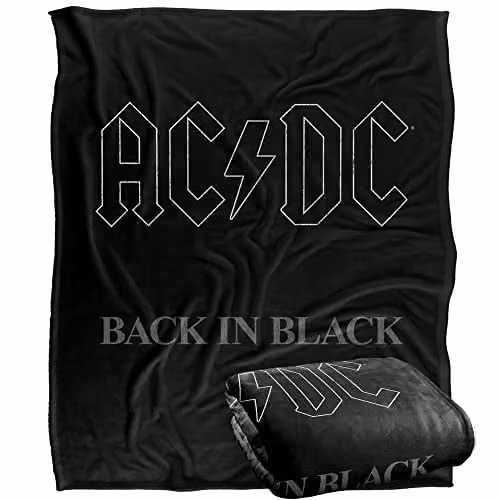 LOGOVISION AC/DC Back In Black Super Soft Silky Touch Fleece Throw Blanket, White, W: 152 cm, D: 127 cm