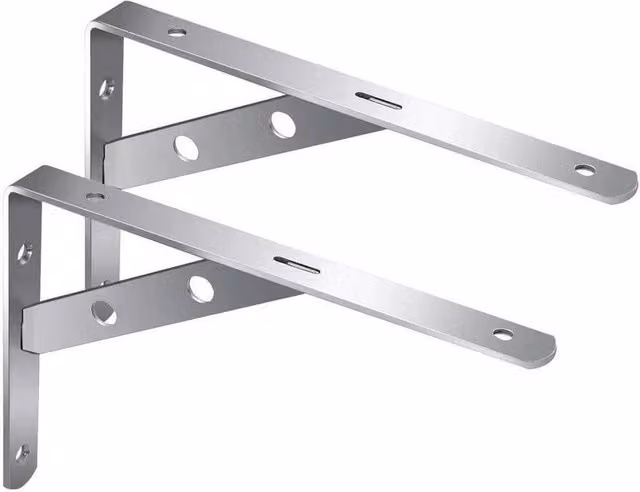 PAWNORA 2-Piece Heavy Duty L-Shaped Angle Shelf Brackets in Silver Stainless Steel