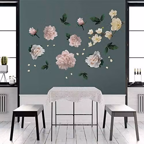 WALPLUS White Magnolia and Roses Floral Wall Stickers, Multicolour, W: 207 cm, H: 151 cm – 1