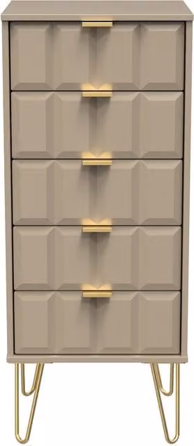 2 U Metro Ready Assembled 5 Drawer Tall Bedside Cabinet in Light Brown – 1