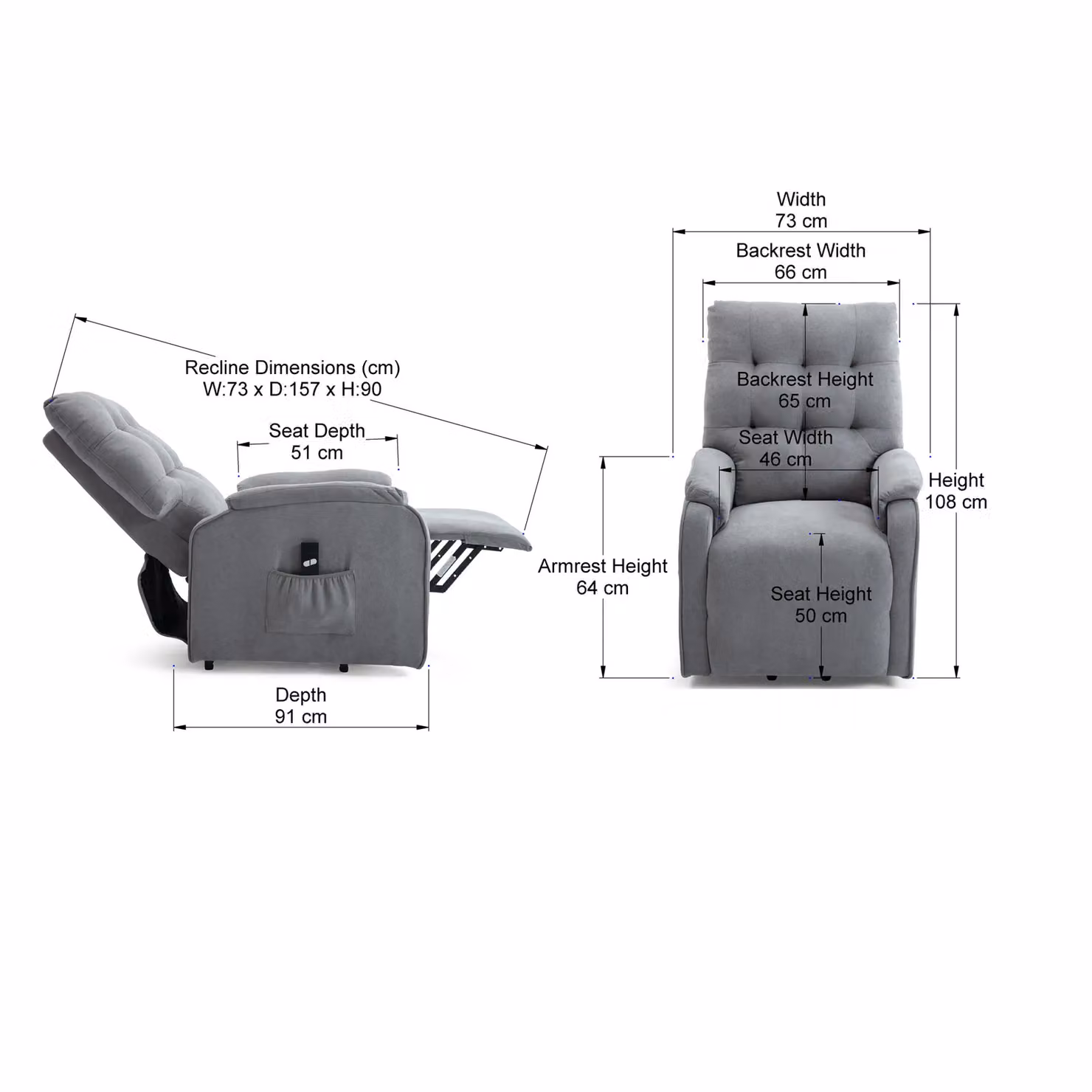 More4Homes Charlbury Grey Fabric Single Motor Electric Rise and Recliner Armchair – 3