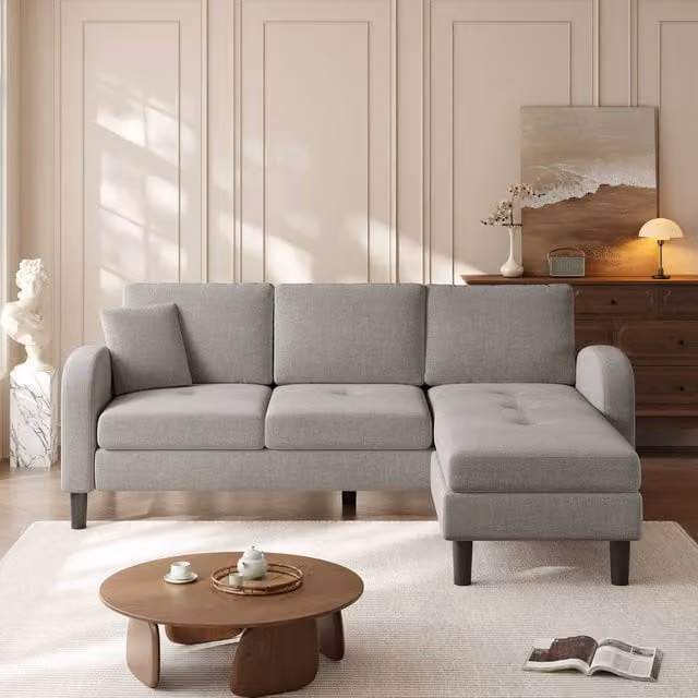 Rolipo Grey L-Shaped 3-Seater Corner Sofa with Reversible Chaise Lounge and Scatter Cushions
