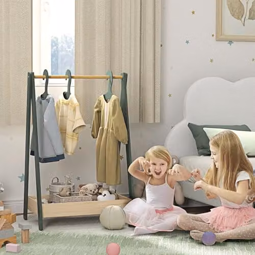 AIYAPLAY Kids Clothes Rail with Hangers and Base Shelf in Green – 2
