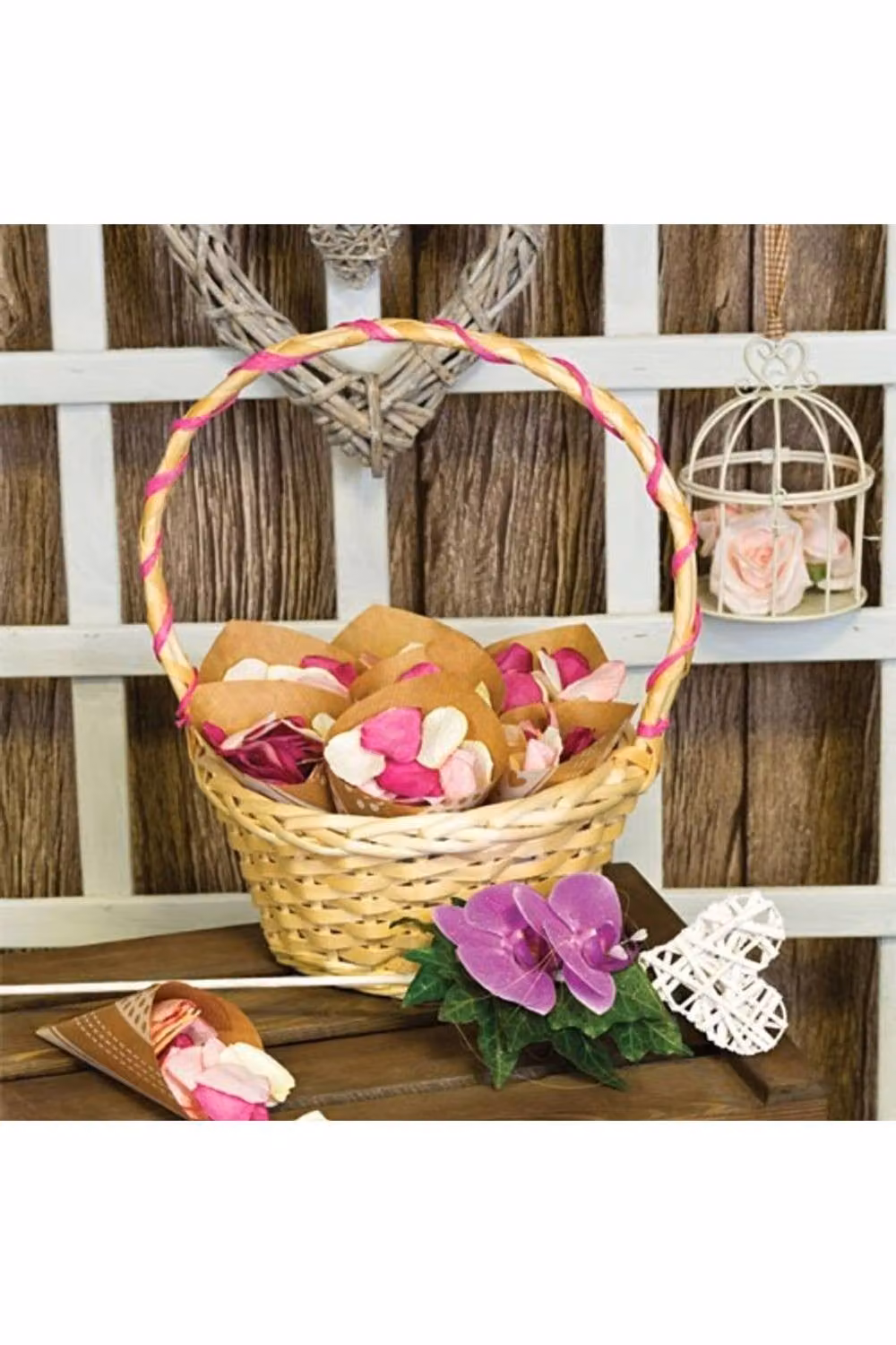 KDMD Sun Bleached Wicker Basket Set of 2 in Beige with Handles, Diameter: 19 cm – 2