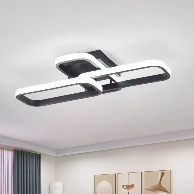 NIVOR 36W LED Ceiling Light, Modern Minimalist 3-Rectangle Flush Mount in Black, 6000K Cool White