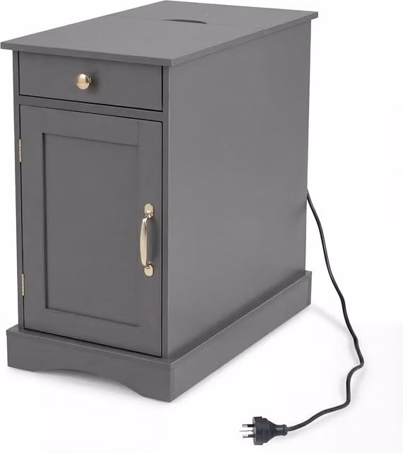 COSTWAY Grey Wooden Sofa Side Table