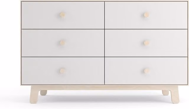 Oeuf NYC Merlin 6 Drawer Dresser in White and Birch with Soft-Close Drawers, W/D/H: 84 x 50 x 136 cm