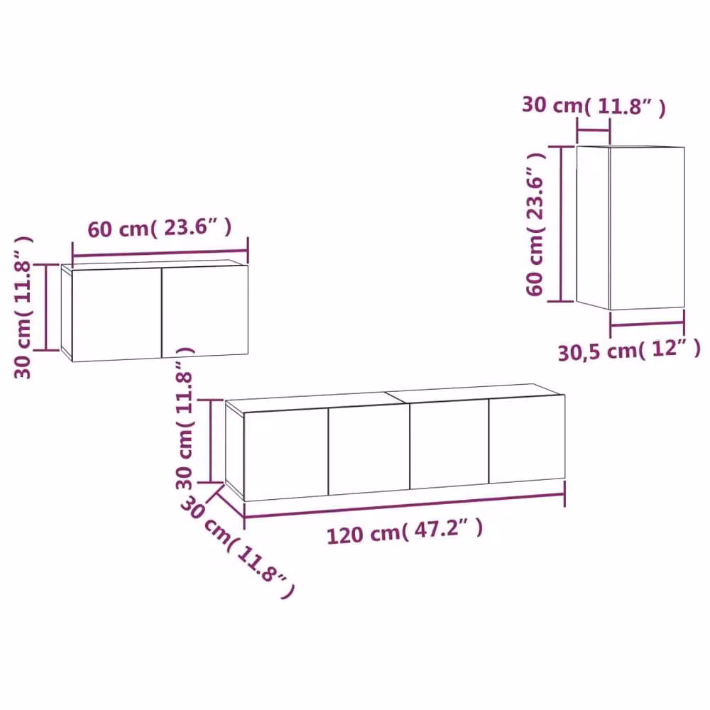 Berkfield Home 4 Piece Smoked Oak TV Cabinet Set in Brown – 2