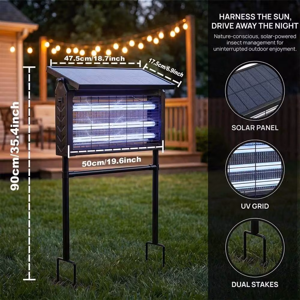 NESTLUNE 4500V Solar Bug Zapper Cordless Outdoor Fly Trap in Black, W 1 m x H 0.5 m – 2