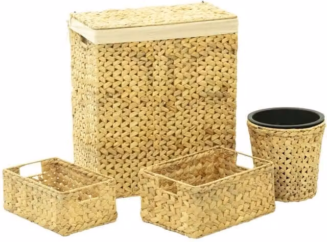 Berkfield Home 4 Piece Water Hyacinth Bathroom Set in Beige