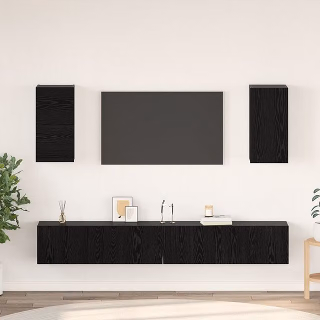 Berkfield Home Wall-Mounted TV Cabinet with Shelves and Hinged Doors in Black Oak Engineered Wood – 1