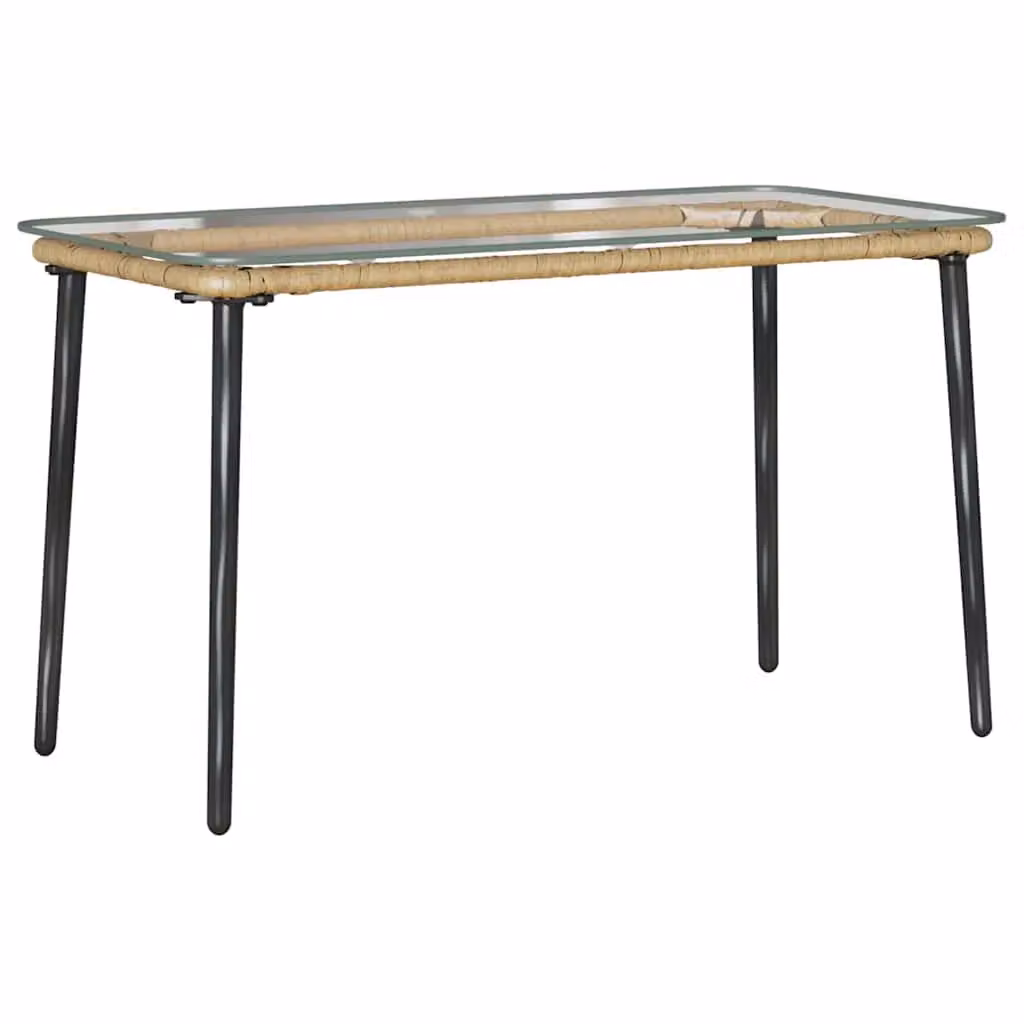 Berkfield Home Brown Poly Rattan Garden Table with Glass Top, W/D/H: 80 x 40 x 45 cm – 2