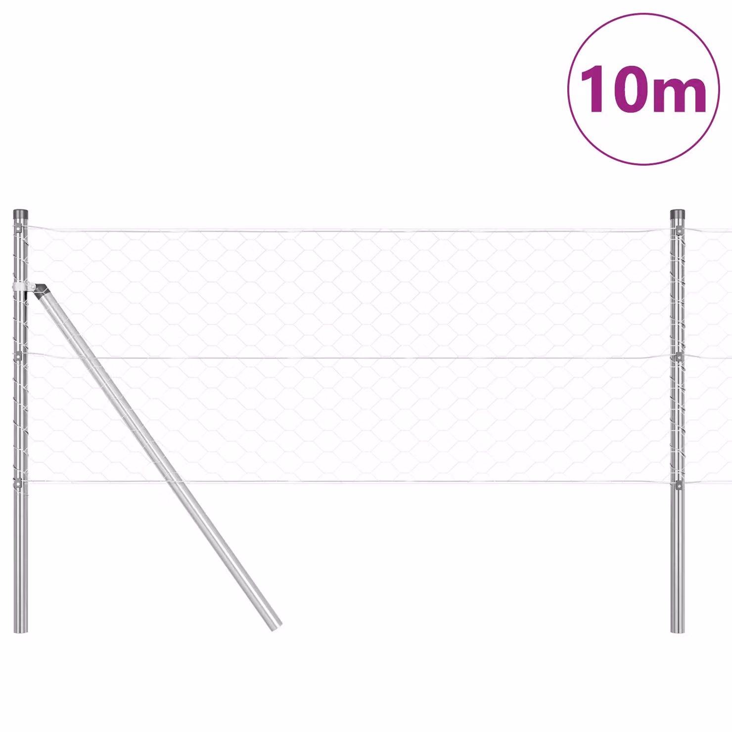 Berkfield Home Hexagon Fence in Silver Galvanised Steel, W: 10 m, H: 0.6 m – 2