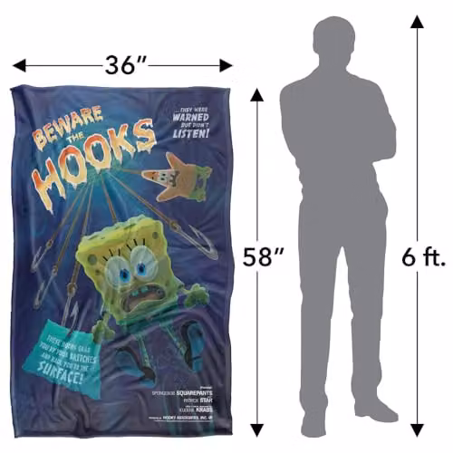LOGOVISION Nickelodeon Spongebob Beware The Hooks Super Soft Silky Fleece Throw Blanket, Multicolour, W: 91.44 cm x L: 147.32 cm – 2