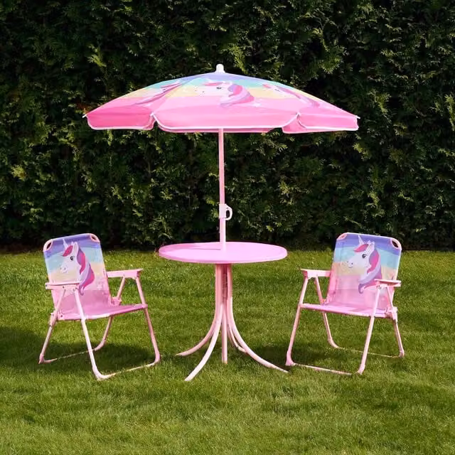 OHS Pink Metal Kids Unicorn Bistro Garden Set
