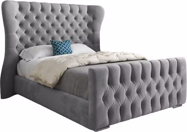 Casani Chesterfield Upholstered Velvet Bed Frame in Grey, W/D/H: 200 x 137 x 200 cm