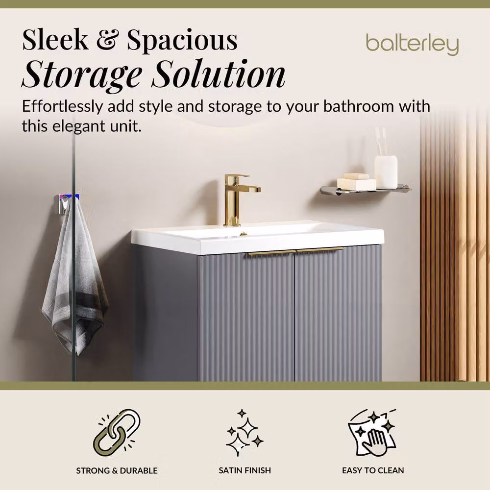 Balterley Fluted Front 2 Soft Close Door Vanity Basin Unit, Satin Grey, W: 60 cm – 2