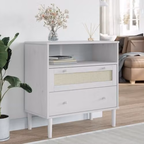 vidaXL SENJA Sideboard in White Rattan Look, Solid Pine Wood, W/D/H: 80 x 40 x 80 cm – 2