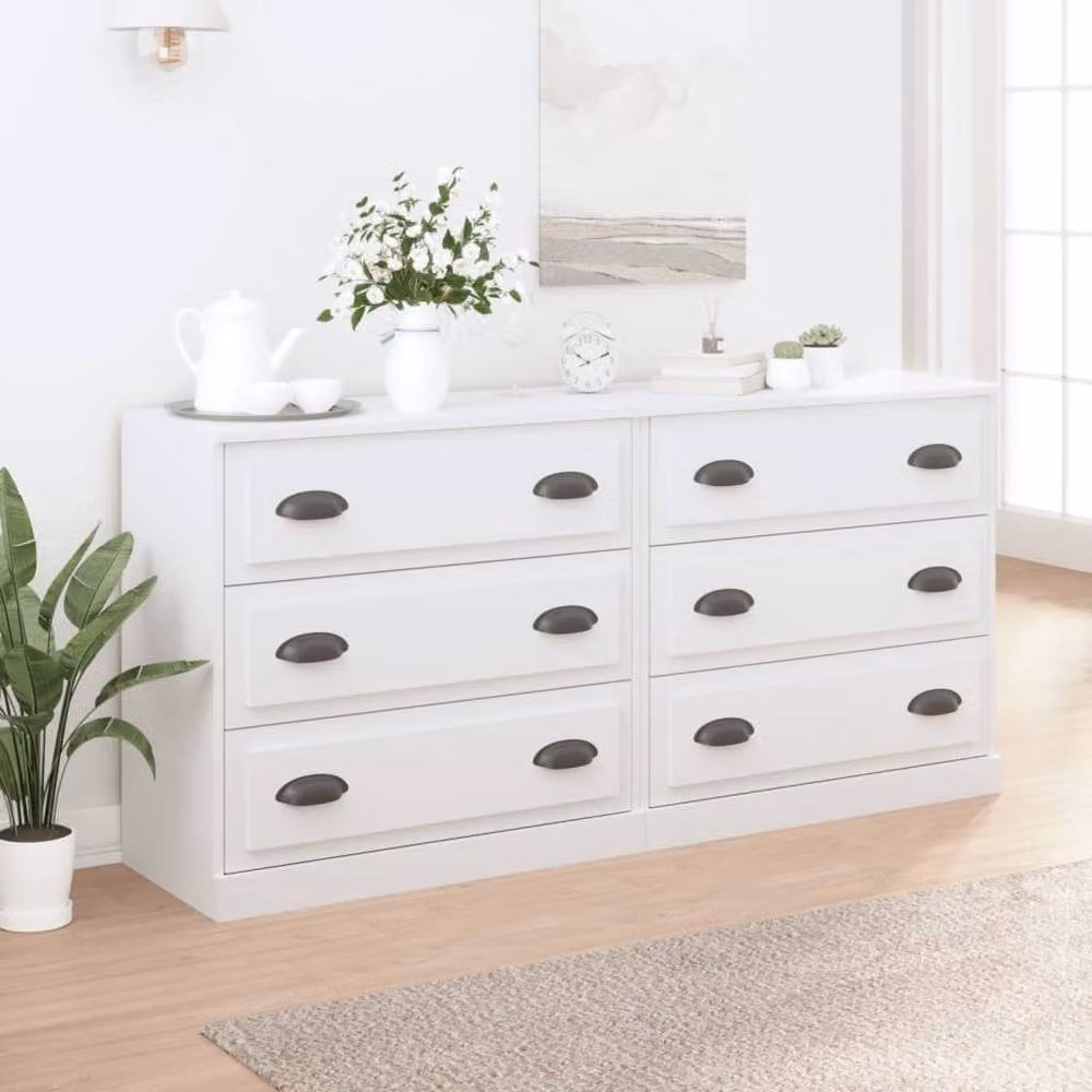 Berkfield Home Set of 2 Modern White Matt Sideboards in Engineered Wood W/D/H: 67.5 x 35.5 x 35.5 cm