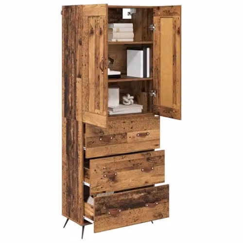 vidaXL Modern Tall Highboard in Old Wood, Brown or Black, W/D/H: 69.5 x 34 x 180 cm