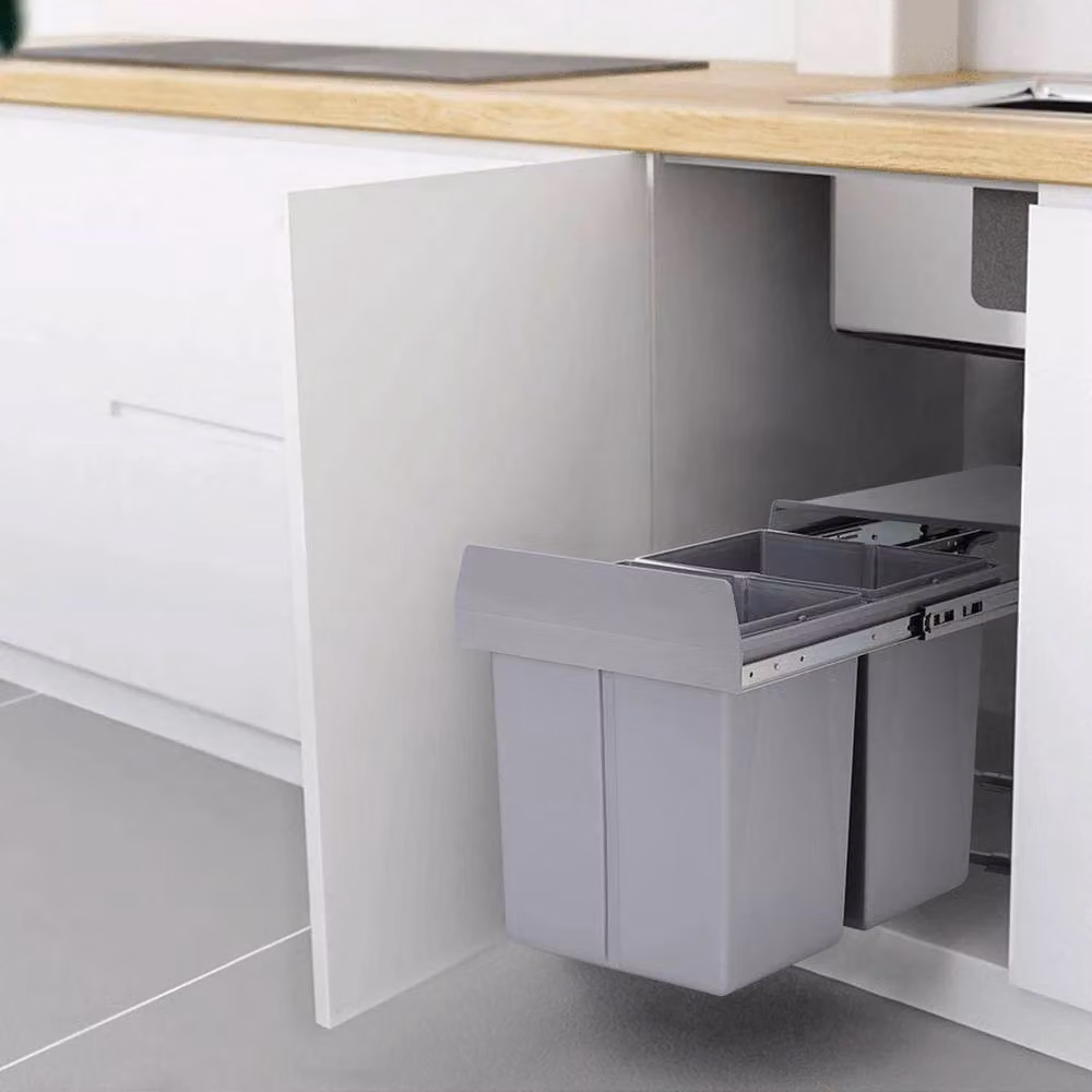 EONLION Grey Pull Out Kitchen Waste Bin System with Soft Close Mechanism, 2 x 10L and 1 x 20L Capacity – 3