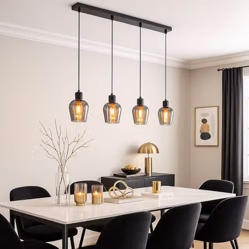 Globo Lighting Ryan Bar Pendant Ceiling Light with Black and Grey Smoke Glass Shades, Height: 150 cm – 3