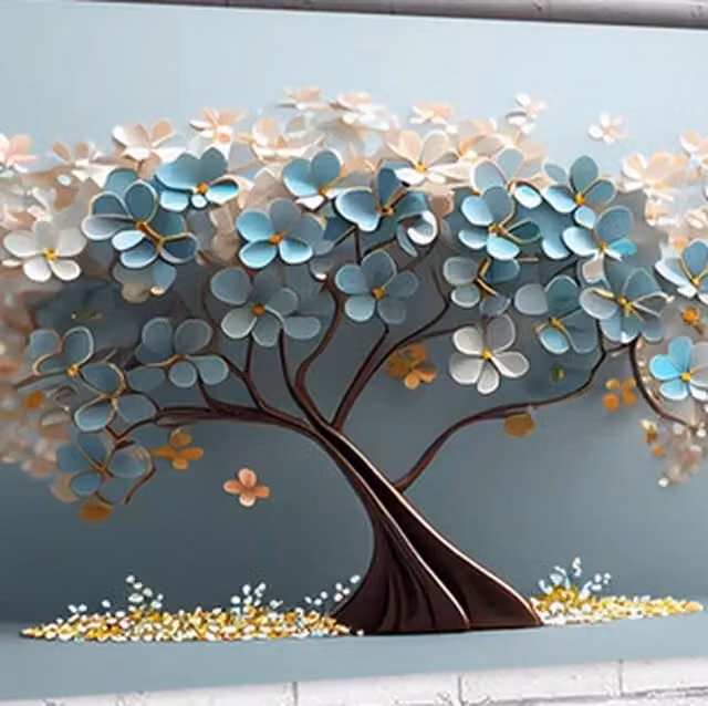 Syntego Abstract Tree Diamond Art Canvas Painting in Multicolour and Blue