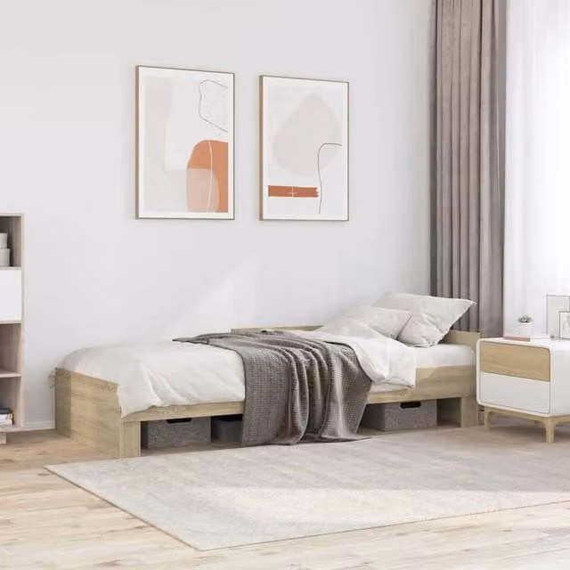 Berkfield Home Sonoma Oak Bed Frame in Brown, W/D/H: 100 x 200 cm