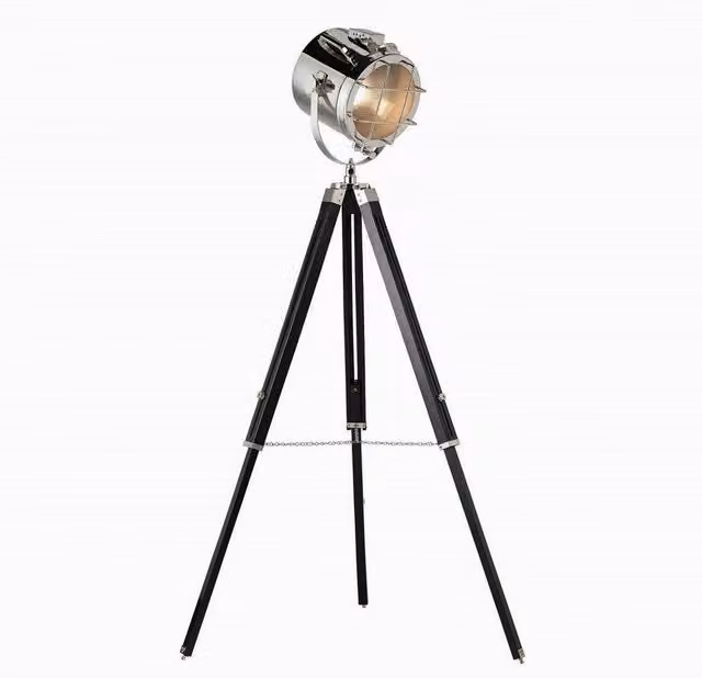 Netlighting Nautical Tripod Floor Lamp in Matt Black and Polished Nickel with E27 Socket
