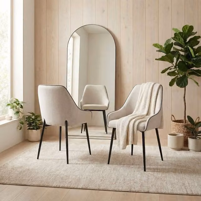 FurnitureboxUK Beaumont Set of 2 Modern Fabric Dining Chairs in Beige with Black Metal Legs