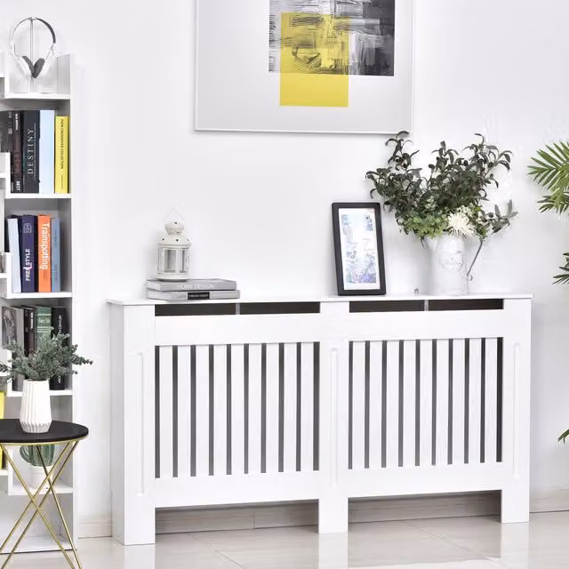 HOMCOM Modern White Slatted MDF Radiator Cover