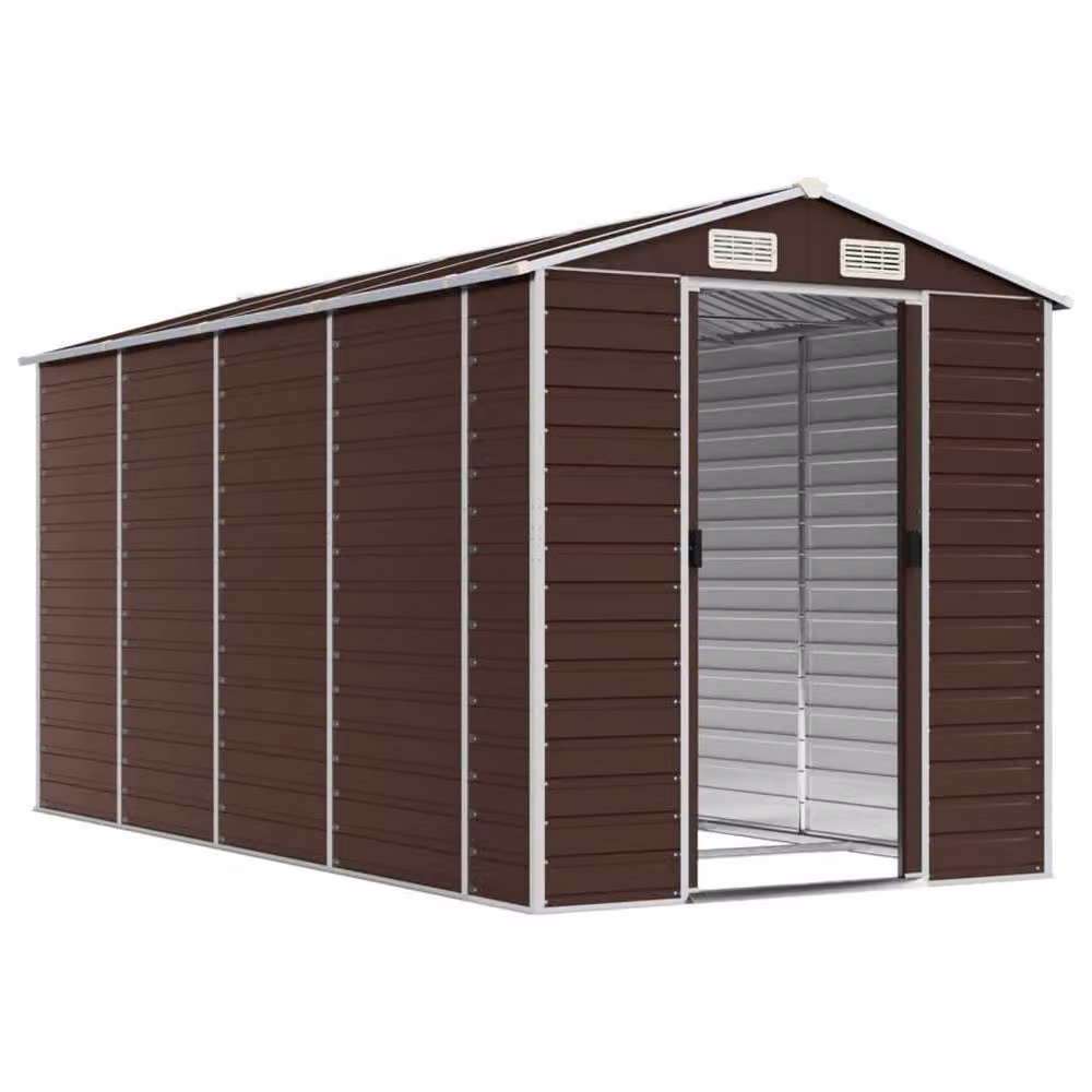 Berkfield Home Brown Galvanised Steel Garden Shed W/D/H: 191 x 385 x 198 cm – 2