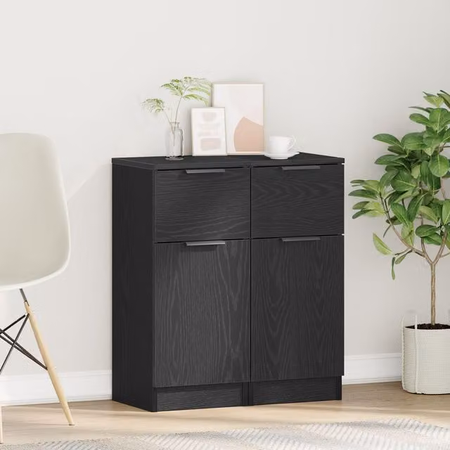 Berkfield Home Black Oak Sideboard in Matt Black MDF, W/D/H: 30 x 30 x 70 cm – 1