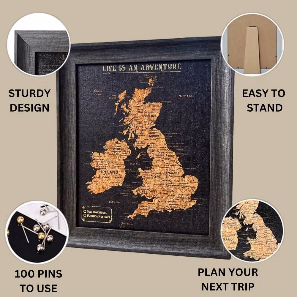 Fragranced Humour UK Cork Map with Push In Pins, Black, W/D/H: 30 x 2 x 25 cm – 2