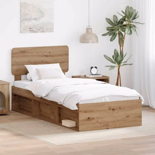Berkfield Home Artisan Oak Bed Frame in Brown, Solid Pine and Wood, W/D/H: 90 x 190 cm