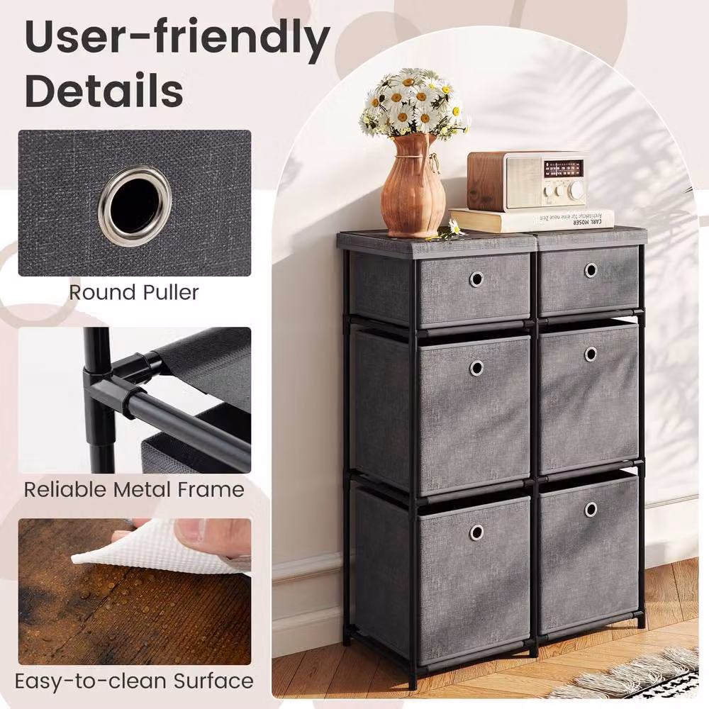 Costway 6-Drawer Metal Frame Chest of Drawers Storage Organiser Unit in Grey – 5
