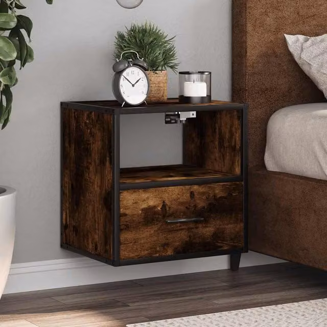 Berkfield Home Set of 2 Wall-mounted Bedside Cabinets in Smoked Oak Brown, W: 40 cm, D: 31 cm, H: 39.5 cm