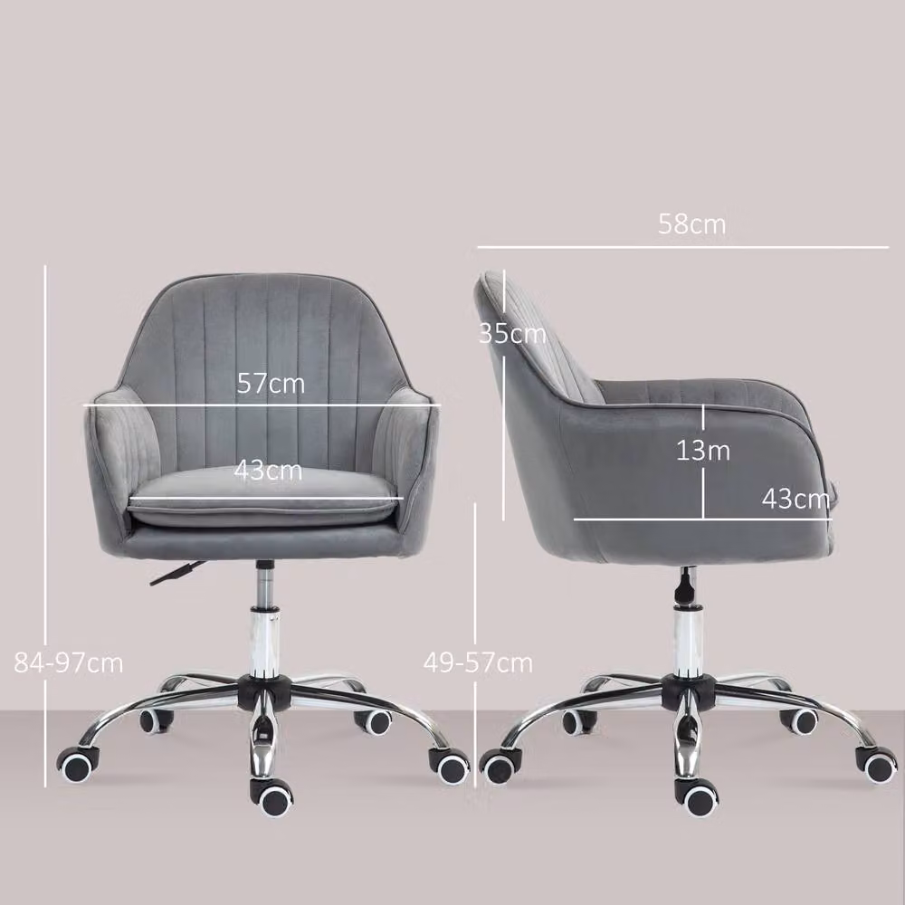 ERGOVEXA Grey Velvet Fabric Task Chair with Armrests and Castors – 2