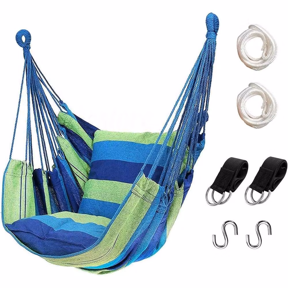 NESTLUNE Multicolour Striped Boho Cotton Hanging Garden Hammock Chair for Adults – 3