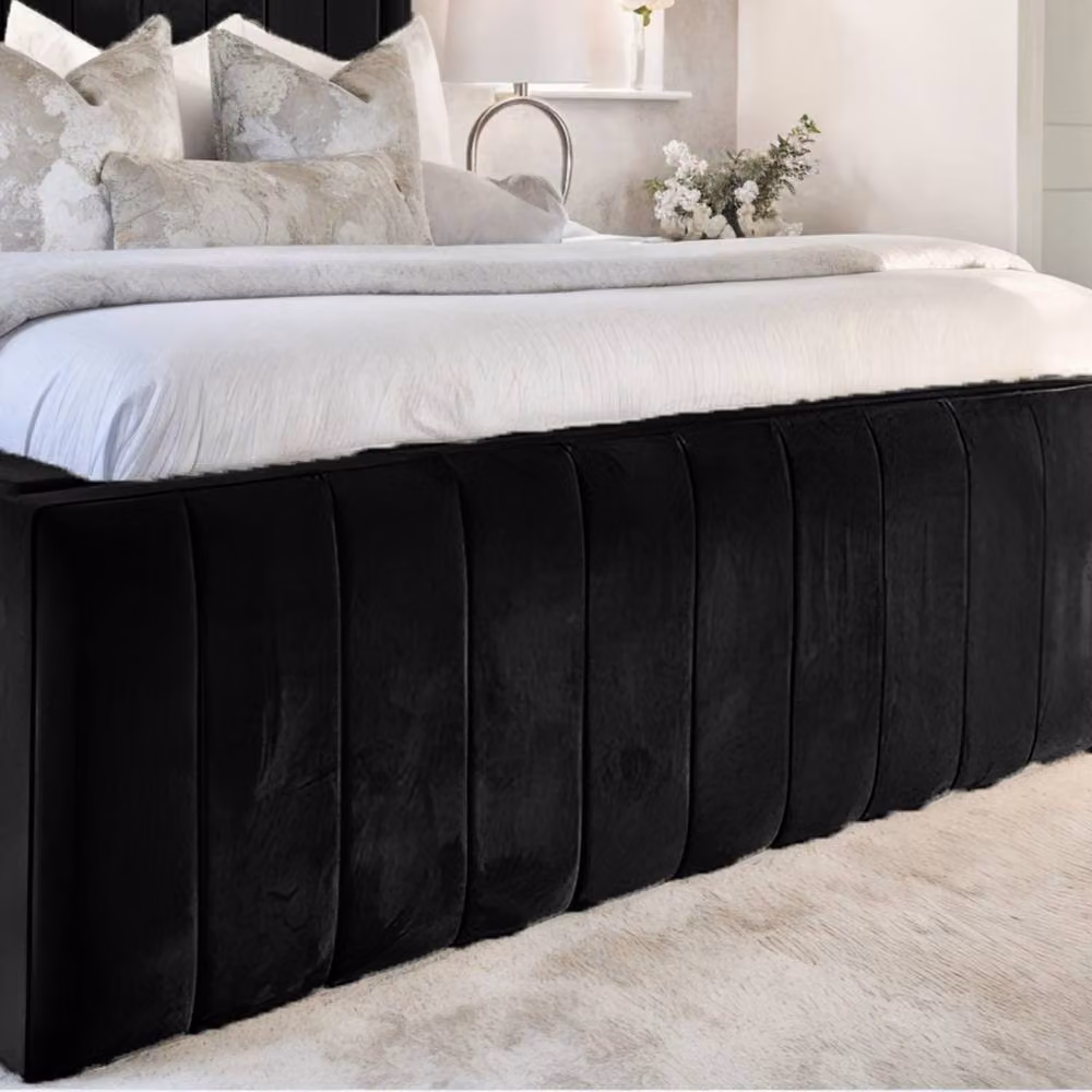 UK Bed Furniture Geneva Upholstered Velvet Bed Frame in Black, W/D/H: 120 x 200 cm – 3
