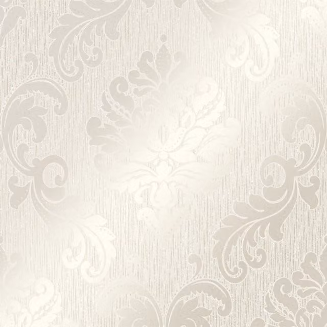 I Love Wallpaper Chelsea Glitter Damask Wallpaper in White, Silver and Yellow
