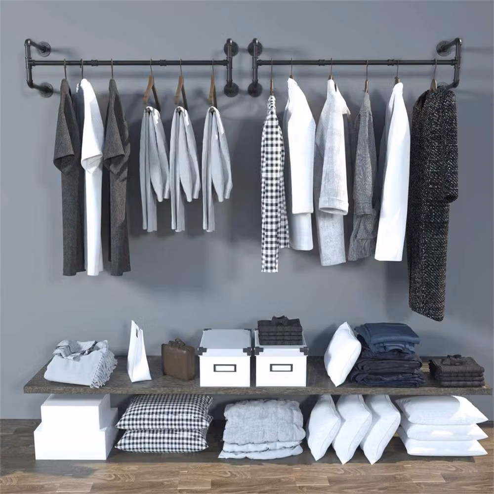 FLAVORA Matt Black Metal Wall Mounted Clothing Rail, 180 cm – 4