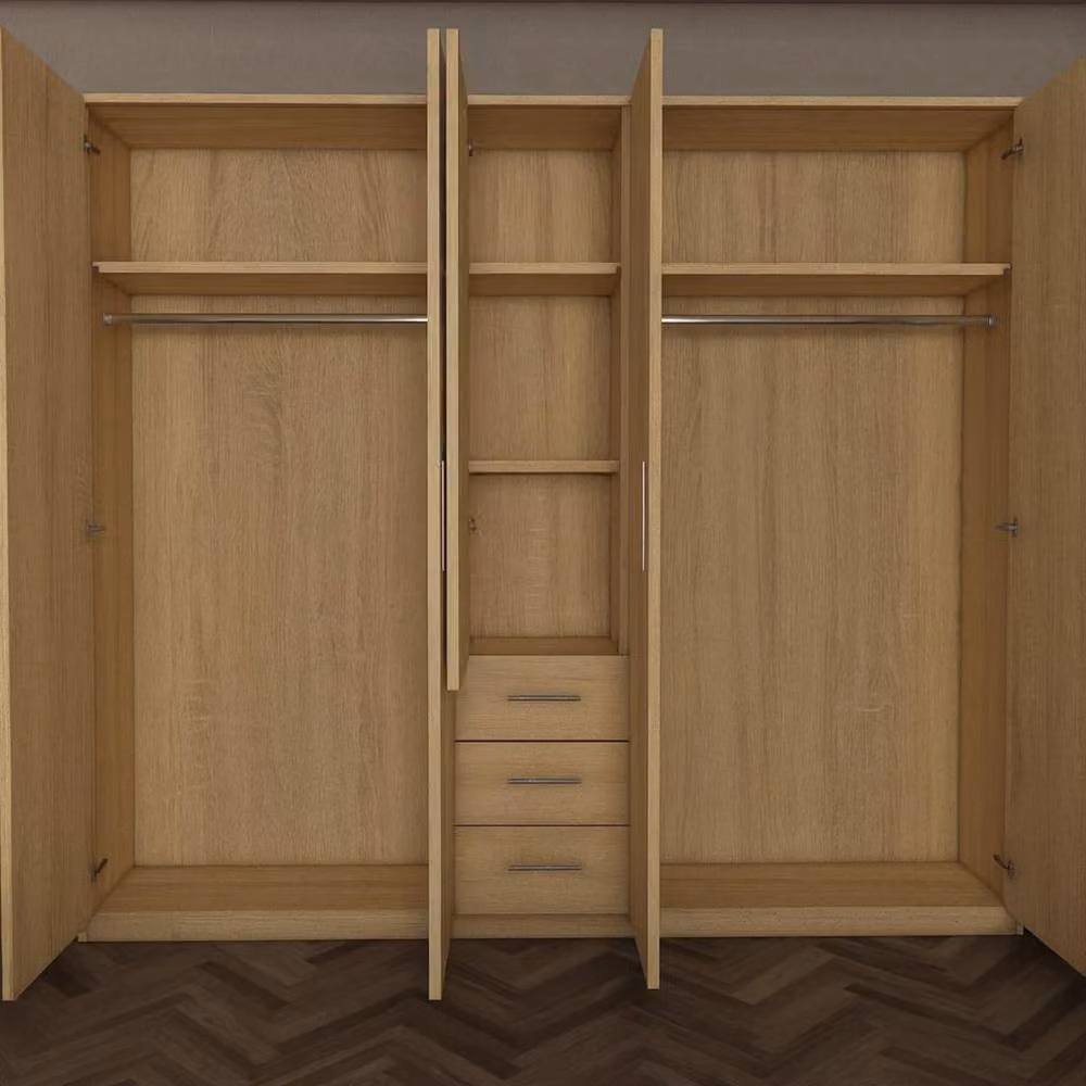 KDMD Chelsea Oak 5 Door Wardrobe with 3 Drawers in Brown, H 200 cm x W 200 cm x D 50 cm – 2