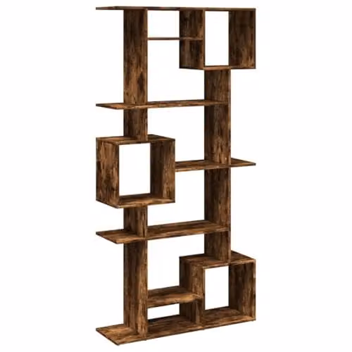 vidaXL Smoked Oak Bookcase and Room Divider with 9 Compartments in Brown – 1