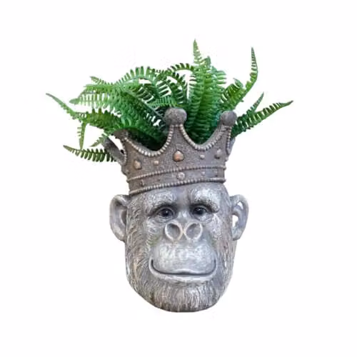 ZUANA Grey Gorilla Head Decorative Resin Plant Pot for Tabletop Display, W/D/H: 26.0 x 33.0 x 28.0 cm