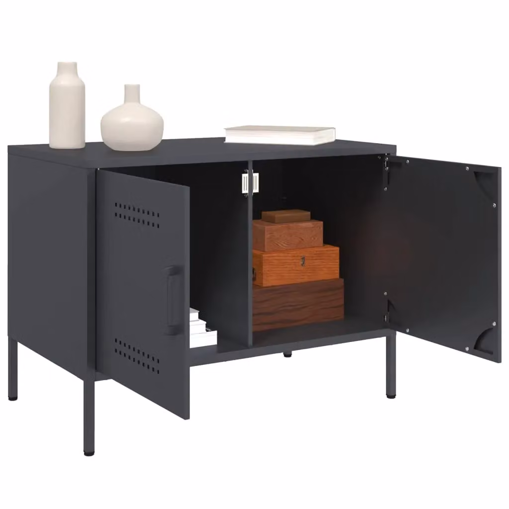 Berkfield Home Industrial Steel TV Cabinet in Anthracite, W: 68 cm, D: 39 cm, H: 50.5 cm – 4