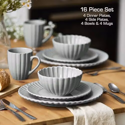 Swan 16 Piece Scallop Edge Stoneware Dinner Set in Grey – 7