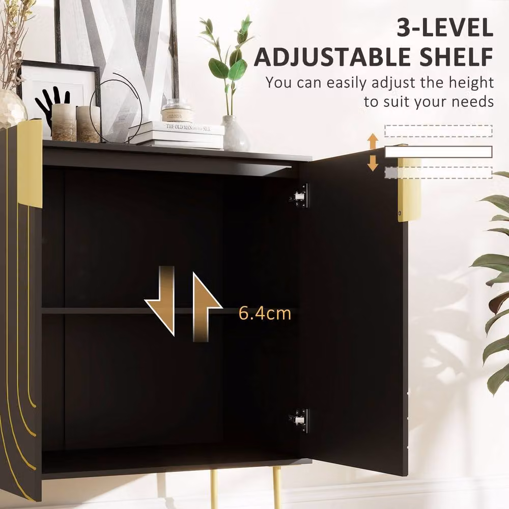 STILVORA Art Deco Geometric Sideboard in Black and Gold with Adjustable Shelf – 5